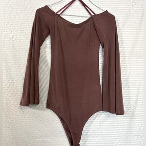 Olivaceous Flare Sleeve Brown Body Suit